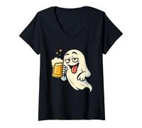 Femme I'm Just Here for The Boos Drôle Halloween Fantôme Bière T-Shirt avec Col en V