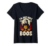 Femme I'm Just Here for The Boos Skeleton Funny Halloween T-Shirt avec Col en V