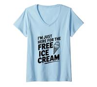 Femme I'm Just Here for The Free Ice Cream Fun Summer Humour T-Shirt avec Col en V