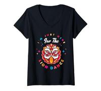 Femme I'm Just Here for The Lion Dance T-Shirt avec Col en V