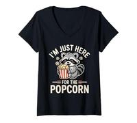 Femme I'm Just Here for The Popcorn Raccoon T-Shirt avec Col en V