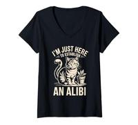 Femme I'm Just Here to Establish an Alibi Cat Humour T-Shirt avec Col en V