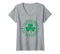 Femme I'm Just Here to Get Lucky Shamrock St Patricks T-Shirt avec Col en V