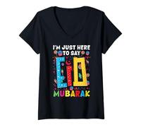 Femme I'm Just Here to Say Eid Mubarak Musulman Eid FTR T-Shirt avec Col en V