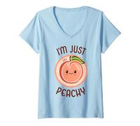 Femme I'm Just Peachy Jeu de Mots Mignon Kawaii Peach T-Shirt avec Col en V