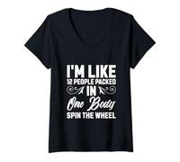Femme I'M Like 12 People Emballés dans un corps Spin The Wheel T-Shirt avec Col en V