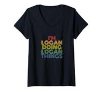 Femme I'm Logan Doing Logan Things Nom personnalisé Amusant T-Shirt avec Col en V