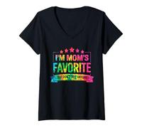 Femme I'm Mom's Favorite, Moms Favorite She Told Me Funny Humor T-Shirt avec Col en V