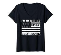 Femme I'm My Mother in Law's Favorite Child American Flag USA T-Shirt avec Col en V