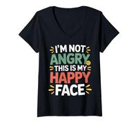 Femme I'm Not Angry This is My Happy Face Emotion Mismatch - T-Shirt avec Col en V