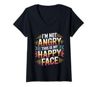 Femme I'm Not Angry This is My Happy Face Emotion Mismatch - T-Shirt avec Col en V
