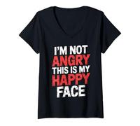 Femme I'm Not Angry This is My Happy Face - T-Shirt avec Col en V