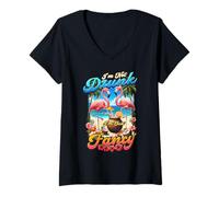 Femme I'm Not Drunk Just Fancy Retro Flamingo Party on Beach T-Shirt avec Col en V