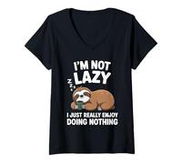 Femme I'm Not Lazy I Just Really Enjoy Doing Nothing Sloth Humour T-Shirt avec Col en V