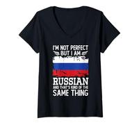 Femme I'm Not Perfect but I'm Russian Russia Flag T-Shirt avec Col en V