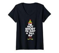 Femme I'm Not Short I'm Just A Tall Elf Humour de Noël T-Shirt avec Col en V