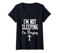Femme Im Not Sleeping Im Praying Shh Pastor Appreciation Christian T-Shirt avec Col en V