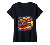 Femme I'm Not Speeding I'm Qualifying Funny Motorsport Racing T-Shirt avec Col en V