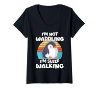 Femme I'm Not Waddling I'm Sleep Walking Funny Sleeping Pingouin T-Shirt avec Col en V