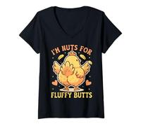 Femme I'm Nuts for Fluffy Butts Funny Farming Chicken Lovers T-Shirt avec Col en V