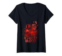 Femme I'm Ok It's Not My Blood Empreinte de Main Halloween éclaboussures de Sang T-Shirt avec Col en V
