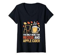 Femme I'm Only Here for Recess and Apple Cider Fall Back to School T-Shirt avec Col en V