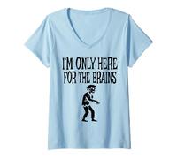 Femme I'm Only Here for The Brains Costume d'halloween Zombie T-Shirt avec Col en V