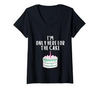 Femme I'm Only Here for The Cake Funny Pink Meme Wedding Cakes T-Shirt avec Col en V