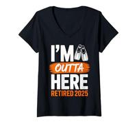 Femme I'm Outta Here Retired 2025 Plongée et Natation Retraite T-Shirt avec Col en V