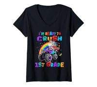 Femme I'm Ready to Crush 1st Grade Unicorn Ride Monster Truck T-Shirt avec Col en V