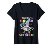 Femme I'm Ready to Crush 5th Grade Unicorn Dinosaur Back to School T-Shirt avec Col en V