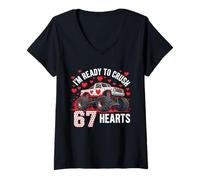 Femme I'm Ready to Crush 67 Hearts Happy Valentine Monster Truck T-Shirt avec Col en V