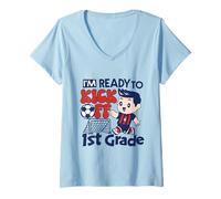 Femme « I'm Ready to Kick-Off First Grade First Day of School » T-Shirt avec Col en V