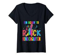 Femme I'm Ready to Rock Kindergarten Guitar Back to School T-Shirt avec Col en V