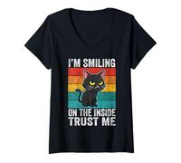 Femme I'm Smiling on The Inside Trust Me Cat Humour T-Shirt avec Col en V