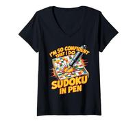 Femme I'm So Confident That I Do Sudoku in Pen Puzzle Player - T-Shirt avec Col en V