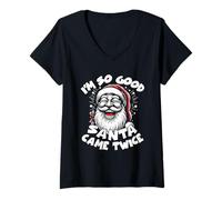 Femme I'm So Good Santa Came Twice Blague de Noël Amusante pour Adulte T-Shirt avec Col en V