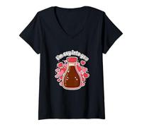 Femme I'm So Into You Adorable Bouteille de Sauce soja Kawai Valentine Couple T-Shirt avec Col en V