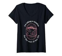 Femme I'm Taking A Vacation for The Rest of My Life (Graphique) T-Shirt avec Col en V