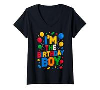 Femme I'm The Birthday Boy Master Builder Briques de Construction T-Shirt avec Col en V