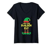 Femme I'm The Builder Elf Family Matching Group Christmas Fun T-Shirt avec Col en V