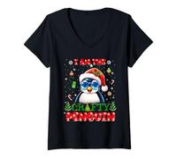 Femme I'm The Crafty Penguin Christmas Outfit Funny Xmas T-Shirt avec Col en V