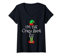 Femme I'm The Crazy Aunt Elf Groupe familial assorti de Noël T-Shirt avec Col en V