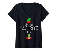 Femme I'm the Favorite Elf Funny Christmas Matching Family Group T-Shirt avec Col en V