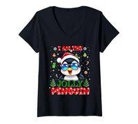 Femme I'm The Jolly Penguin Christmas Outfit Funny Xmas T-Shirt avec Col en V
