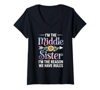 Femme I'm The Middle Sister I'm The Reason We Have Rules Funny T-Shirt avec Col en V