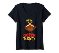 Femme I'm The Queen Turkey Thanhksgiving Thankful for Family T-Shirt avec Col en V