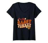 Femme I'm The Sassy Turkey Groovy Family Thanksgiving Femmes Enfants T-Shirt avec Col en V