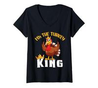 Femme I'm The Turkey King Thanksgiving Thankful for Family T-Shirt avec Col en V