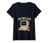 Femme I'm This Old No WiFi Retro Computer Nerd Funny Tech Humour T-Shirt avec Col en V